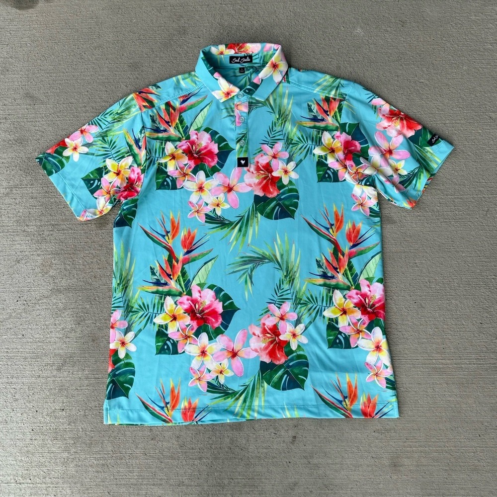 Bad Birdie Golf Polo Shirt Mens Large Floral Tropical‎ Performance